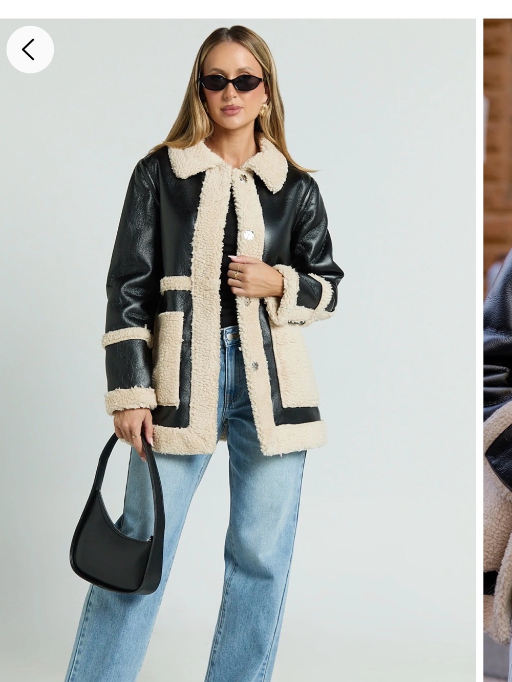 Showpo Black & Cream Faux Shearling Leather Jacket